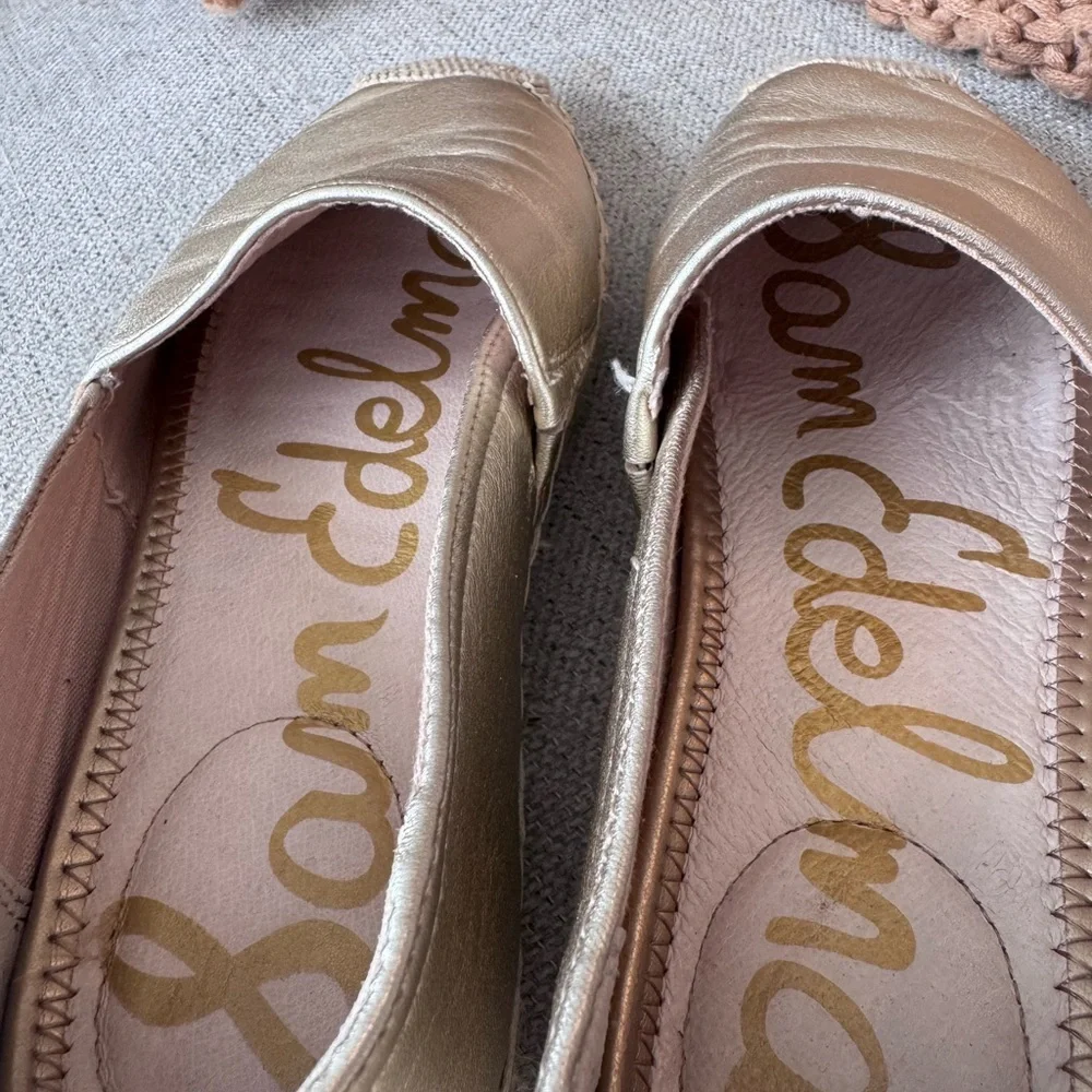 Sam Edelman Gold Metallic Leather Espadrille Slip On Flats Size 7